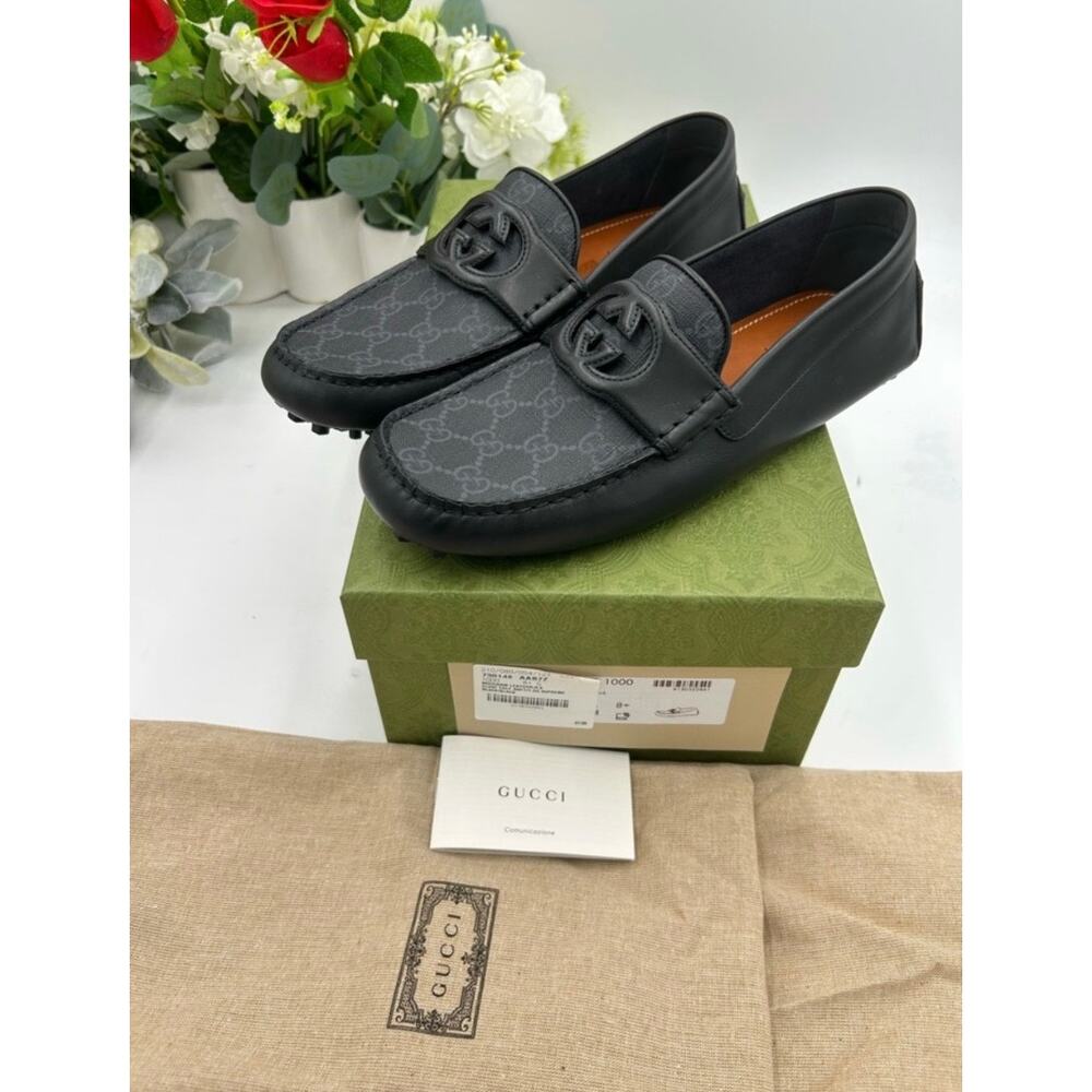 Men's Gucci interlocking G driver loafers size 8.5 fits 9 US made in Italy - Picture 2 of 9